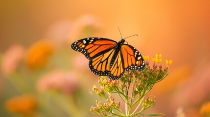 Obraz premium A butterfly resting on a native plant with a blurred background AI generated illustration