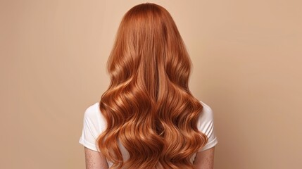 Fototapeta premium Closeup view of a bunch of shiny curls red hair,Portrait of a beautiful girl with luxurious curly long red hair,Back view,Fashion, beauty and makeup portrait,copy space.