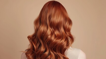 Fototapeta premium Closeup view of a bunch of shiny curls red hair,Portrait of a beautiful girl with luxurious curly long red hair,Back view,Fashion, beauty and makeup portrait,copy space.
