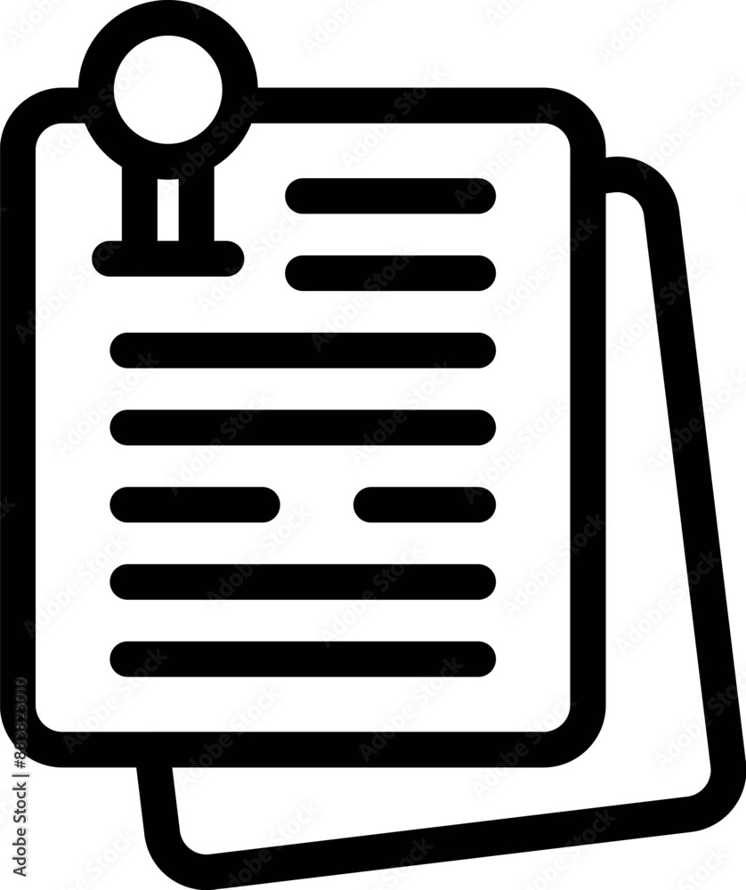 Aufkleber line icon of paper sheets attached by a push pin, representing the concept of document management