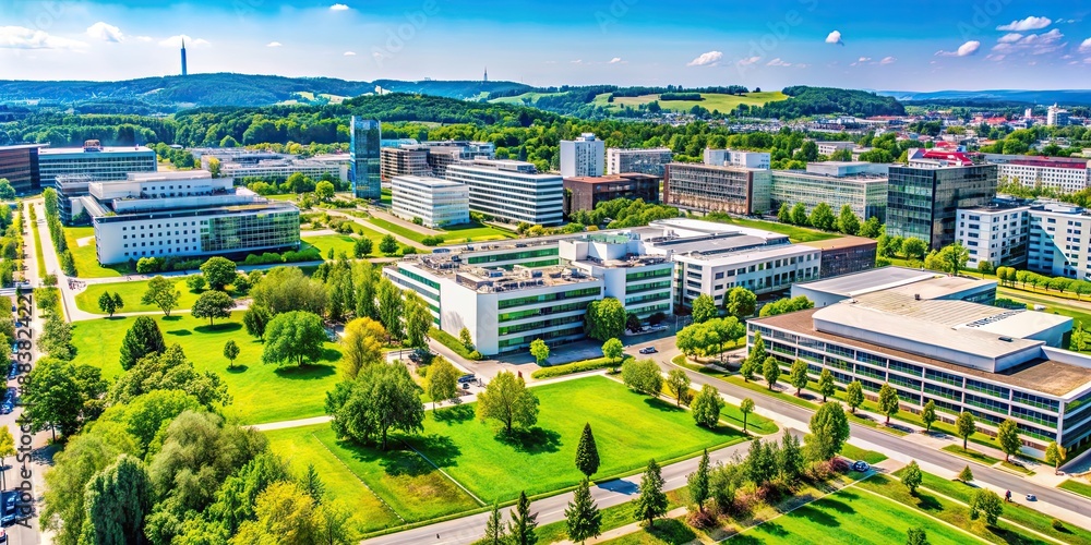 Sticker Cityscape of Sindelfingen with modern architecture and green spaces, Germany, town, urban, skyline, buildings, city