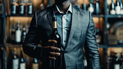 Fototapeta premium Man Holding Wine Bottle