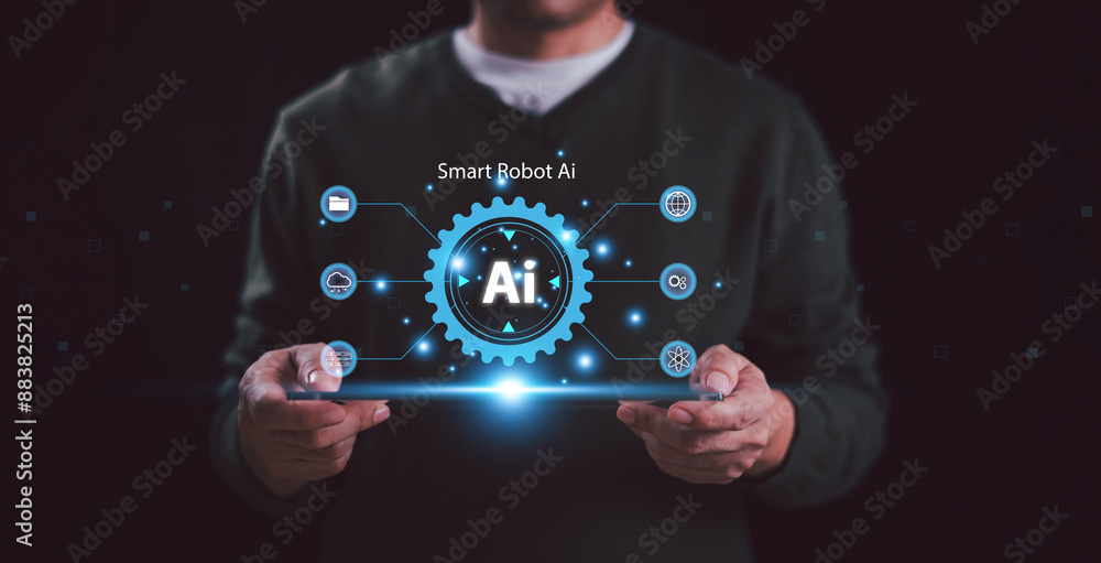 Poster ai, artificial intelligence technology for business concept. smart robot automation tech service ass