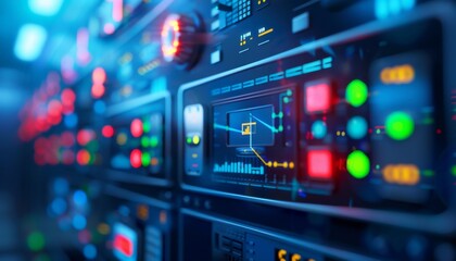 Obraz premium Advanced Cyber-Physical System Controlling HVAC and Lighting in Smart Building - Close-Up of Control Panel and Interior Details