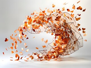 Organic Wire Sculpture with Woven Autumn Petals - Blending Nature and Geometry