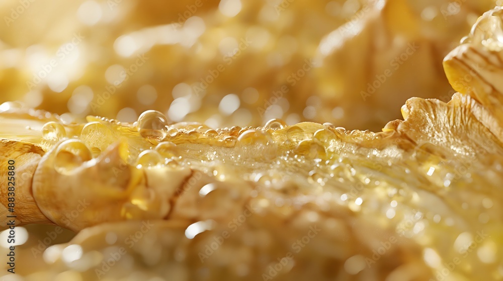 Poster 4. zoomed-in shot of a fresh ginger root slice, emphasizing the intricate network of fibers and the 
