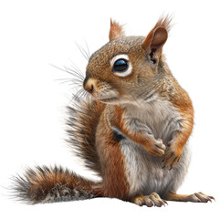 Obraz premium Cute squirrel with bushy tail, brown fur, and tiny paws, sitting and looking sideways , isolated on white background, transparent background