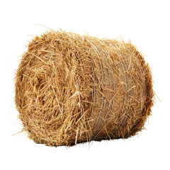 A close-up of a round bale of hay , isolated on white background, transparent background