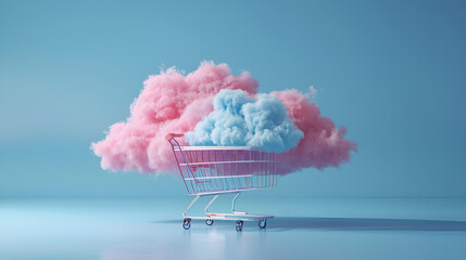 Cloud technology icon with shopping trolley for online shopping global business. Generative AI