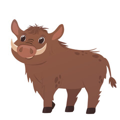 Warthog. Wild boar piglet. Young animal.  Vector stock illustration. isolated on white background. South Africa animal. 