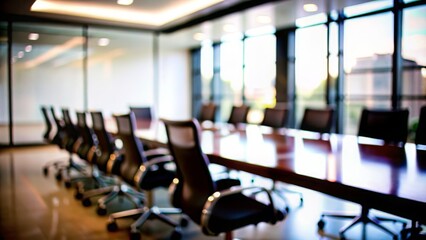 Fototapeta premium Conference Room Blur - A professional conference room with a table and chairs, out of focus. 