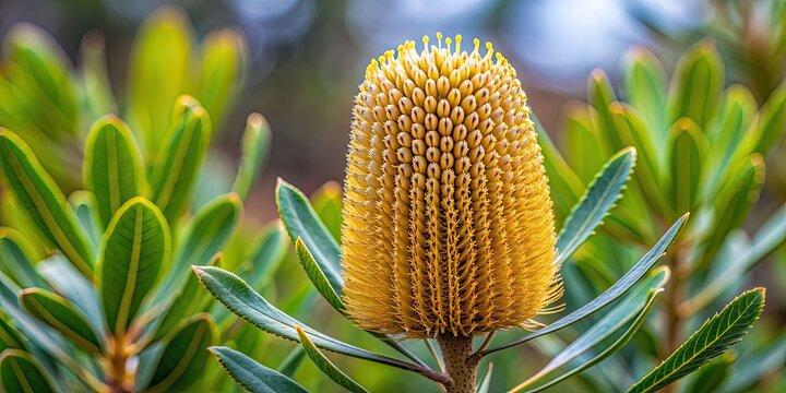 A detailed  of a Banksia spinulosa bush isolated on a background, Australian flora, native plant, spiky leaves