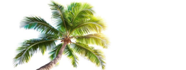  A palms tree against a pristine white backdrop, softly focused at its upper and lower sections