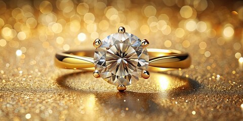 Fototapeta premium A beautiful gold engagement ring with a sparkling diamond, ring, jewelry, wedding, love, marriage, romantic, gift