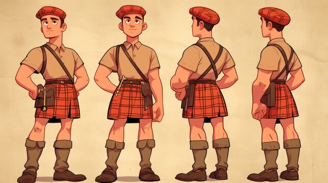 Cute cartoon Full body studio portrait of a Greek man in pleated fustanella kilt and cap illustrations