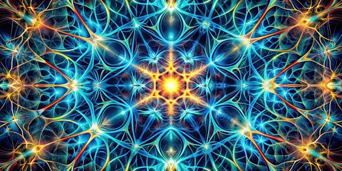 Abstract kaleidoscopic pattern resembling neural networks and synapses, neural networks, synapses, abstract