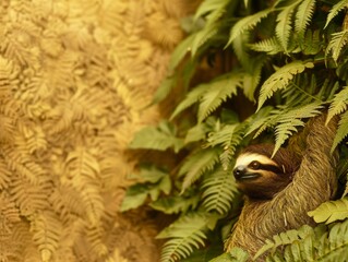 Naklejka premium Serene Forest Habitat with Sloth in Natural Environment - Perfect for Wildlife-Themed Design