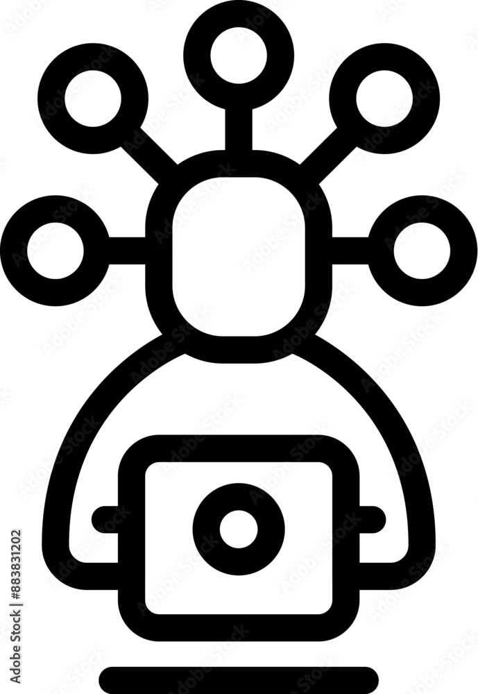 Poster simple icon of a project manager managing multiple tasks at the same time using a laptop