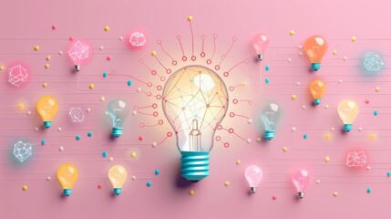 Creative thinking with interconnected nodes flat design side view theme networks animation colored pastel.,