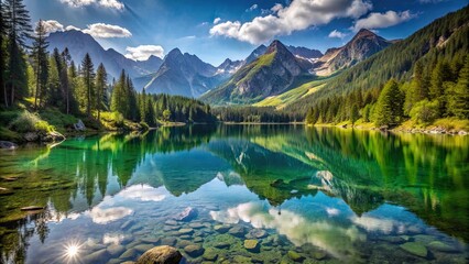 A serene lake nestled in the heart of the mountains , tranquil, nature, landscape, scenic, peaceful, reflection, water