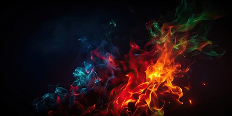 Fototapeta premium Abstract concept of a fiery flame on a black background, with vibrant shades of red, orange, and yellow, symbolizing heat, danger