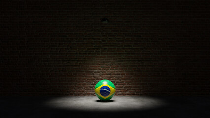 Flag of Brazil on Soccer Ball Under Spotlight