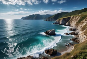 Obraz premium Beautiful beach landscape photo, high angle view of sea