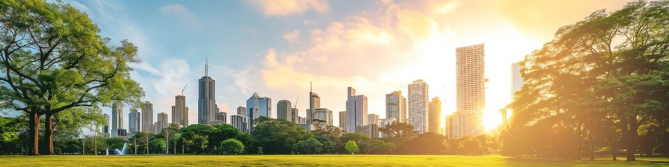 Stunning beautiful modern eco friendly green city panoramic view with skyscrapers and the parks.
