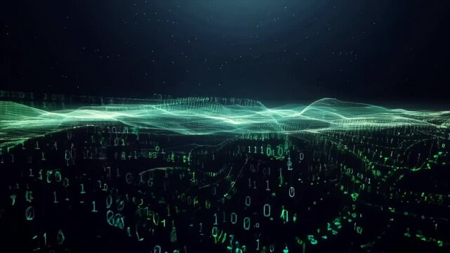 binary code streaming waves of digital information and data Generative AI