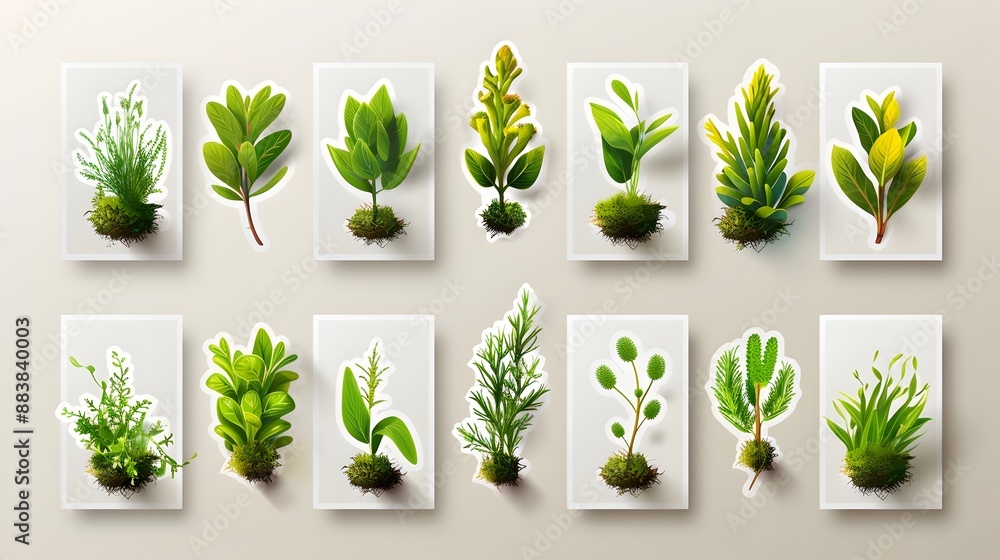 Poster Collection of Summer Savory Herbs in Sticker Design