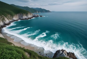 Fototapeta premium Beautiful beach landscape photo, high angle view of sea