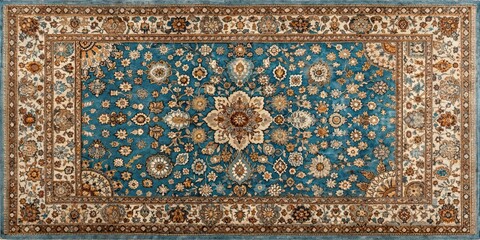 Blue brown persian rug with antique pattern top view, blue, brown, persian, rug, antique, vintage, traditional, oriental