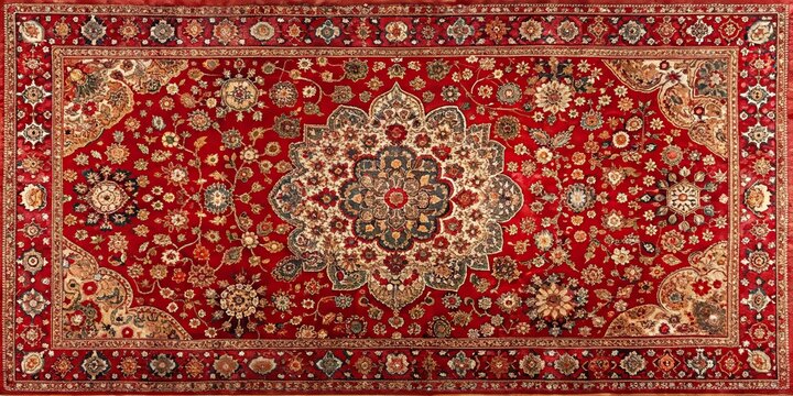 Old red Persian carpet texture with intricate abstract ornament design, vintage, rug, Persian, traditional, antique, ornate