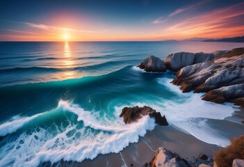 Beautiful beach landscape photo, high angle view of sea