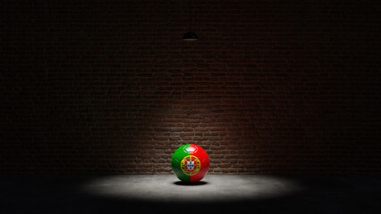 Flag of Portugal on Soccer Ball Under Spotlight