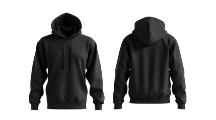 Black hoodie blank mockup template with front and back view, transparent background clothing design