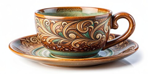 Fototapeta premium Decorative ceramic coffee cup with intricate swirl design , coffee, cup, ceramic, decorative, swirl, design