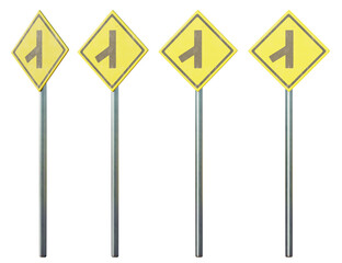 Set of 3d merging traffic from left ahead signs with transparent background, 3d render, PNG, merging traffic from left ahead sign