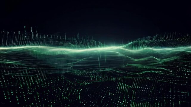 binary code streaming wave of digital information and data Generative AI