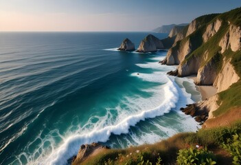 Obraz premium Beautiful beach scenery, high angle view of the sea
