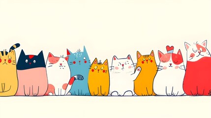 A banner for international cat day with cats of various breeds and colors