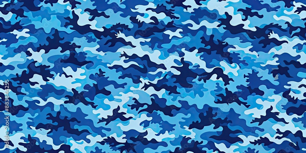 Sticker Military-inspired blue camouflage pattern for fabric and clothing printing, camouflage, blue, texture, military, pattern, fabric