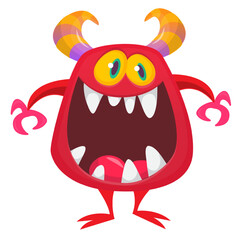 Funny cartoon monster with funny face. Halloween vector illustration. Great for package design or party decoration