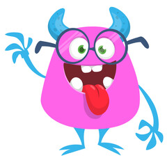 Funny cartoon monster wearing eyeglasses. Character design for Halloween. Vector illustration. Great for package or party decoration