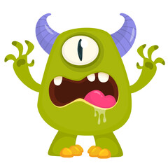 Funny cartoon monster with funny face. Halloween vector illustration. Great for package design or party decoration