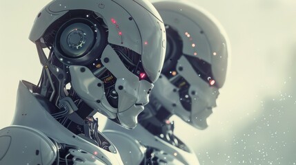 Fototapeta premium AI technology combines the advanced capabilities of robots, microchips, and digital brains to create a seamless integration of advanced technology and human capabilities.