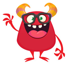 Funny cartoon monster wearing eyeglasses. Character design for Halloween. Vector illustration. Great for package or party decoration