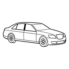 Simple black and white outline drawing of a modern luxury sedan car