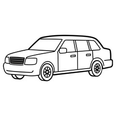 Simple outline drawing of a classic four door sedan car on a white background