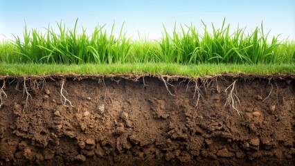 A lawn revealing the soil and roots underneath , , see-through, clear, grass, ground, soil, roots, nature, greenery, landscape, outdoors